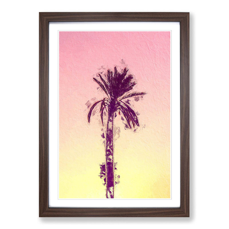 Summertime Palm Tree in Abstract - Picture Frame Painting Print, Walnut Framed, 65cm H x 48cm W x 2cm D