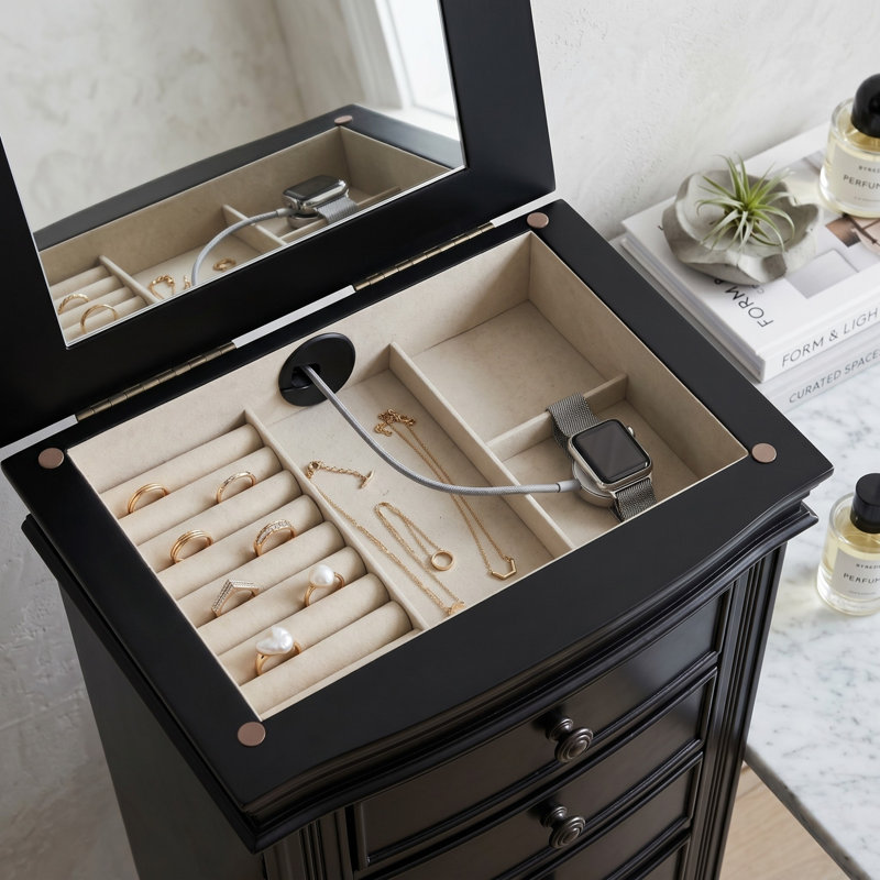 Armoire pour bijoux avec miroir Aitkin, Noir