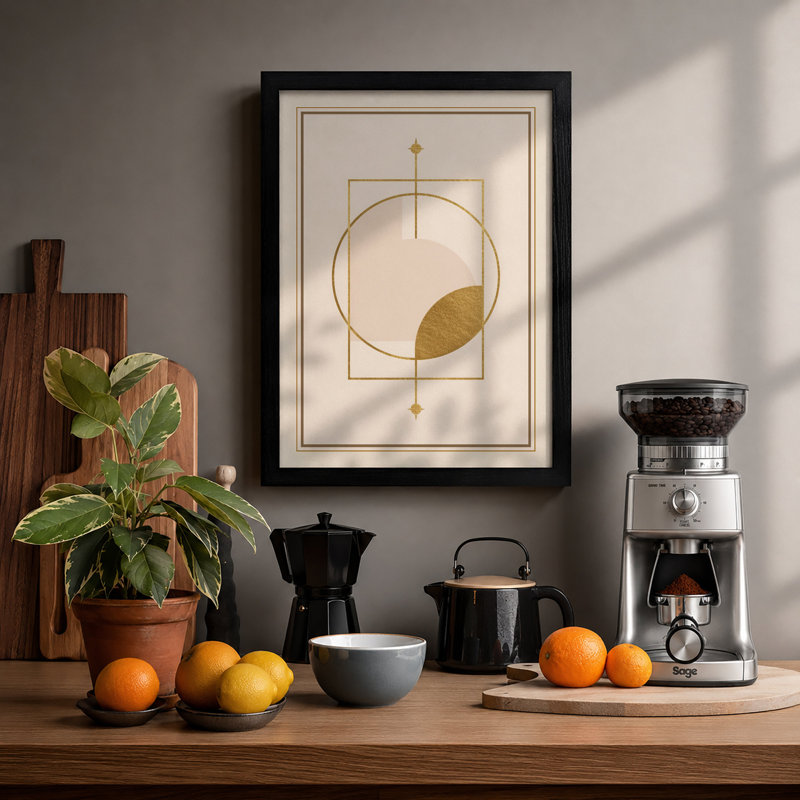 Golden Geometry Minimalist - Framed Print, A4 - 29.7 x 21.0 cm, Black