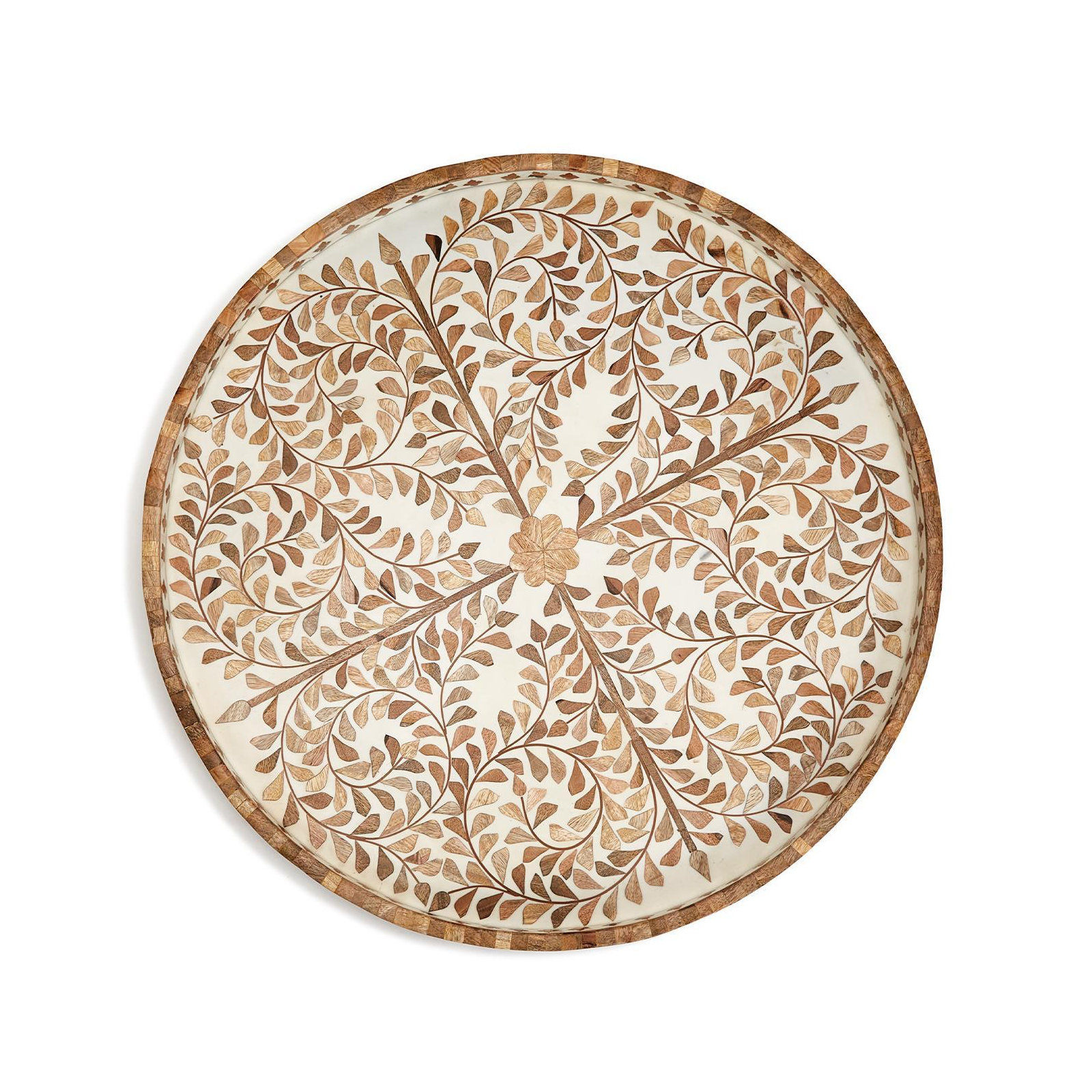 Jaipur Palace MOP Tray, Floral, Manufactured Wood/Mango Wood/Resin, White/Brown