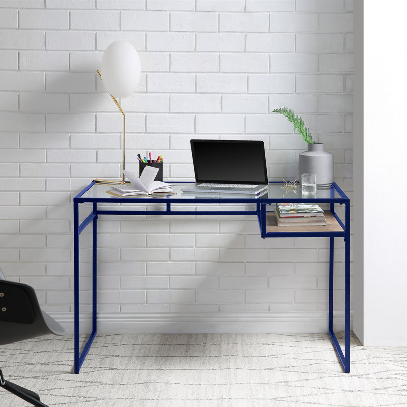 Bureau en verre avec plateau en verre et finition bleue