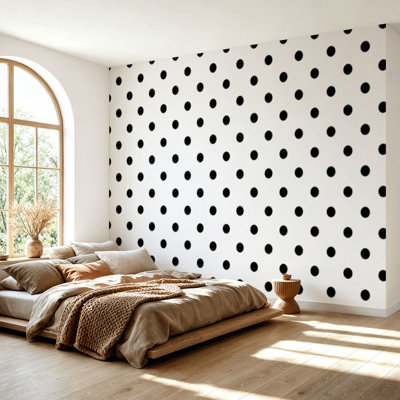 Wall Mural Peel and Stick Wallpaper Seamless black polka dots white Abstract Decorative print Self-Adhesive Removable Contact Paper Wall Decor for Living Room Bedroom 69"H x 96"W