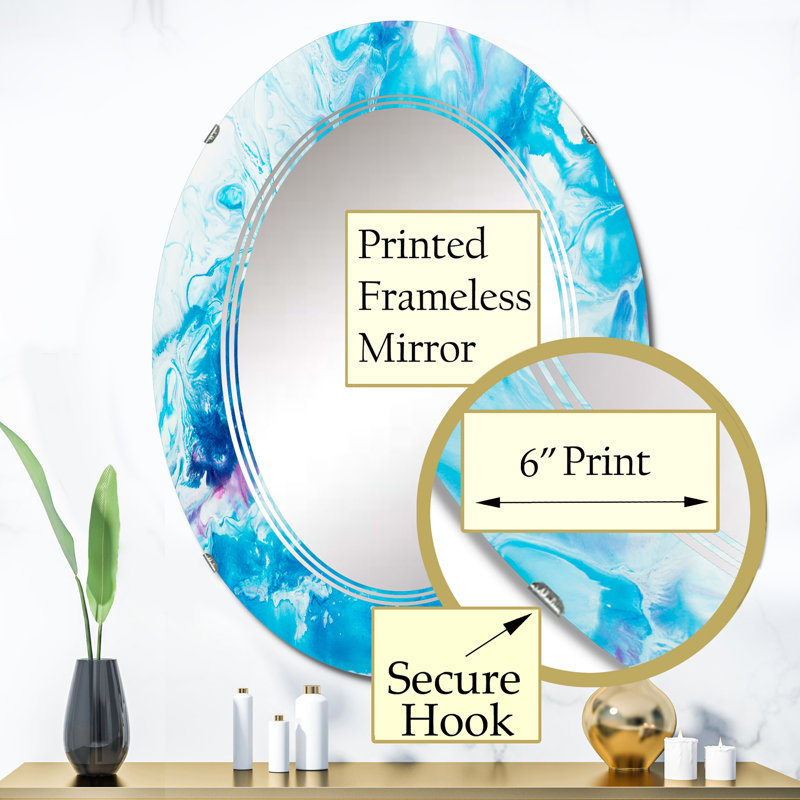 Abstrait art liquide blanc et bleu - miroir mural moderne ovale, 36 po x 24 po