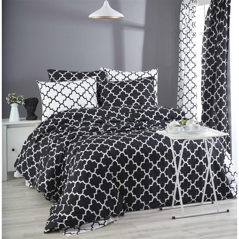 Premium Ranforce Single XL Quilt Cover Set, 100% Cotton, Black & White | Duvet Cover 61 x 79, Pillowcase 31.5 x 31.5 | 140 Thread Count, Machine Washable, Elegant Button & Envelope Closure Design for Cozy Comfort