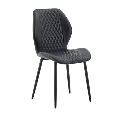 Chaise de salle à manger moderne en cuir PU, chaise d'appoint ergonomique rembourrée avec pieds en métal noir, noir (ensemble de 4)