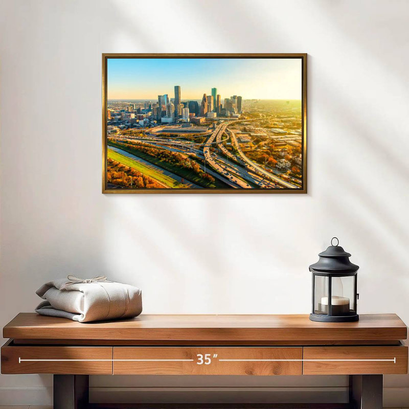 Golden Houston Highway, 19" X 13", Floating Frame Gold