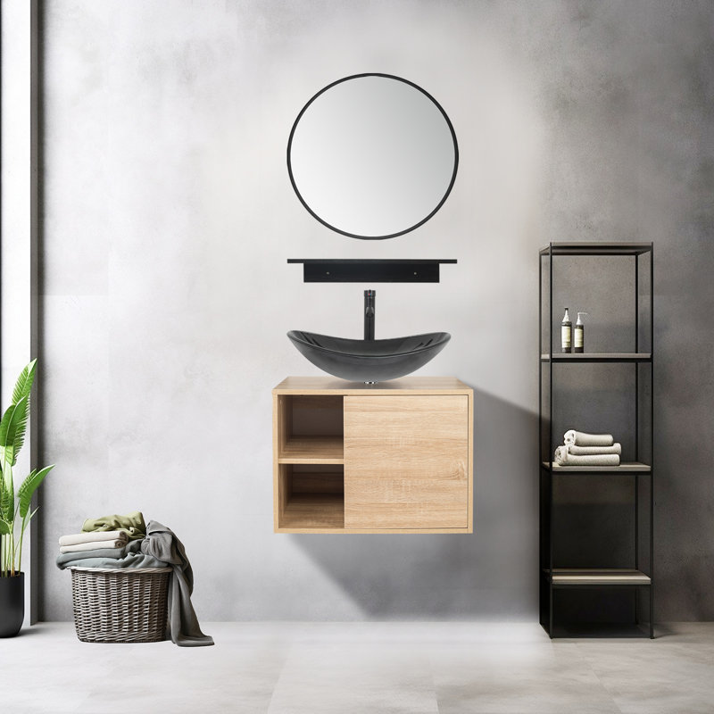 Ensemble de meuble-lavabo avec miroir Hemish, Noir, noir, noir, noir, Noir, noir, noir, noir