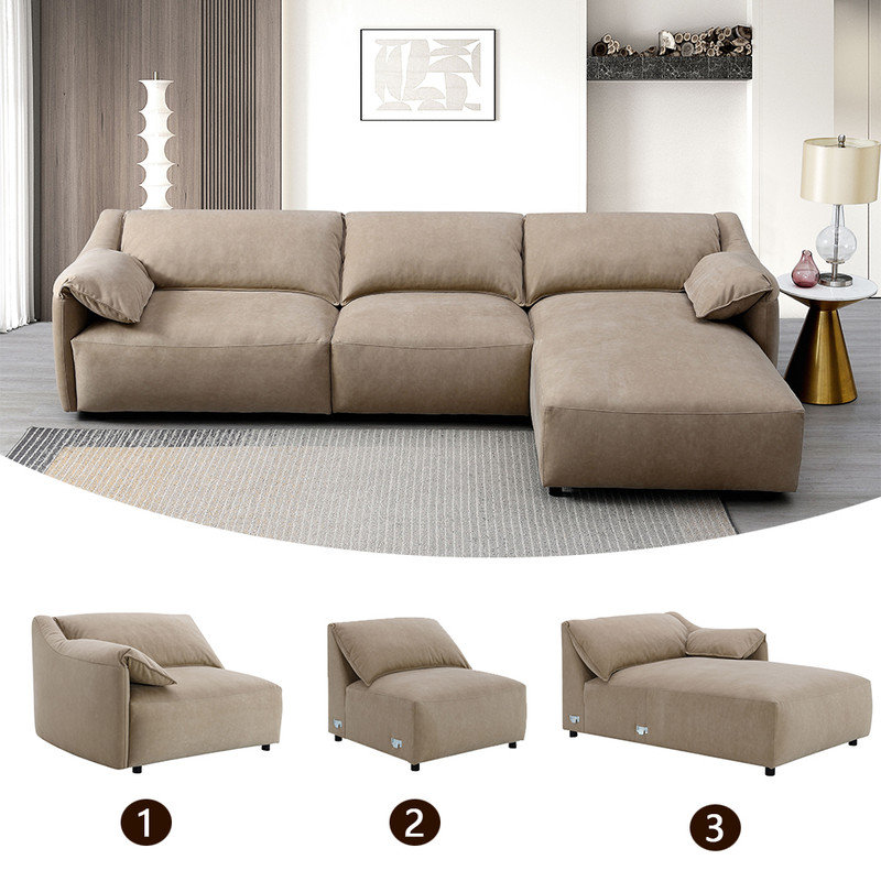 Canapé modulaire surdimensionné en suède doux de 127 po avec méridienne brun clair 127 po