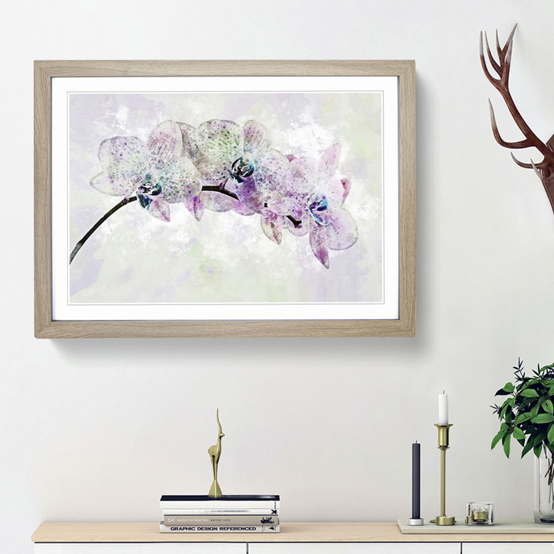 Colourful Orchids in Abstract - Framed Print, 62cm H x 87cm W x 2cm D, Oak Framed