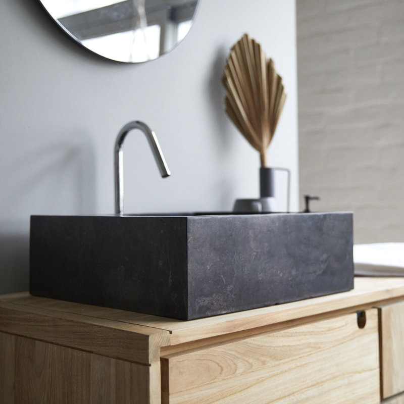 Slats Gray Marble Bathroom Sink, Dark Gray
