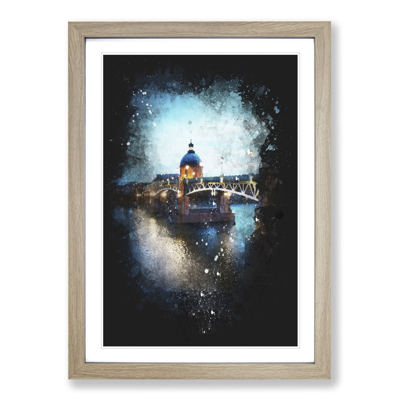Saint-Pierre Bridge in Toulouse France - Picture Frame Graphic Art Print, Oak Framed, 33cm H x 24cm W x 2cm D