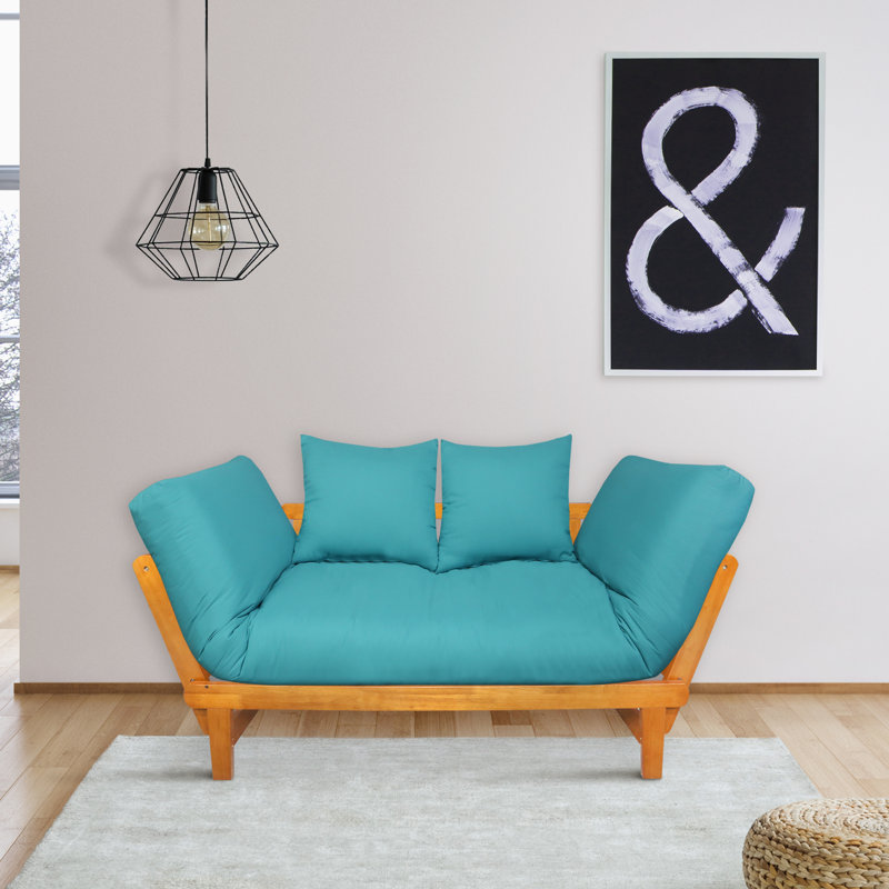 Casual Lounger Sofa Bed, Teal Polyester, Oak