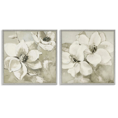 Beige Magnolias after Rain 2pc Framed Giclee Set, design by Lanie Loreth