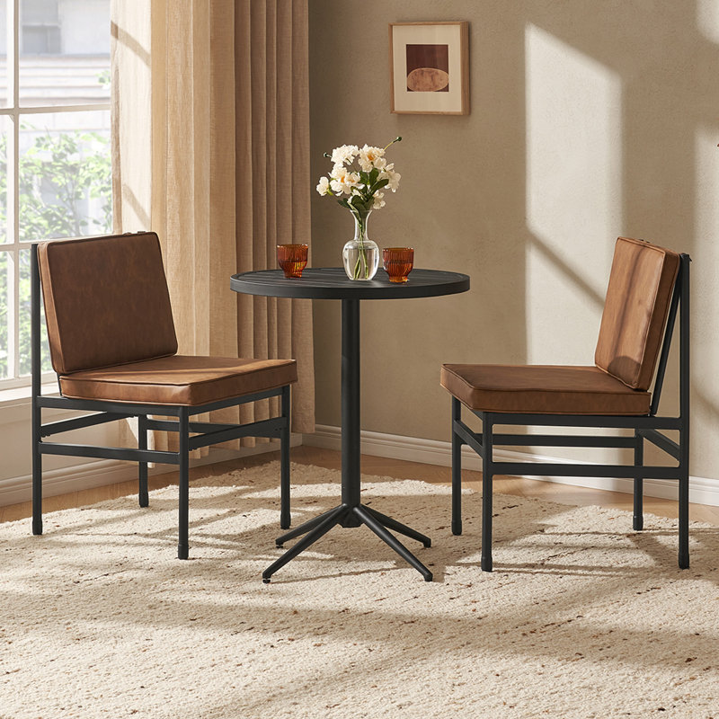 Odelia Bistro Set - Dining Table + Dining Chair X2, Pecan Brown