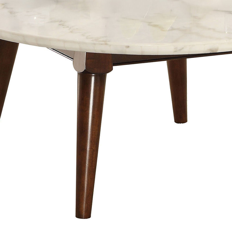 Table basse, plateau en marbre naturel blanc et noyer