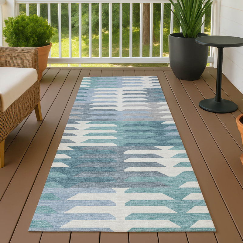 Machine Washable Indoor/Outdoor Aten ACN2328 Geometric Rug, Runner 2'3" x 7'6"