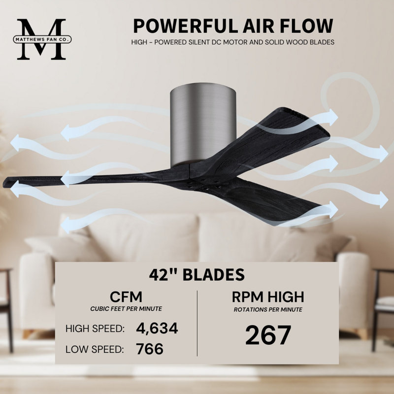 Irene Ceiling Fan, Brushed Pewter, 42", Matte Black