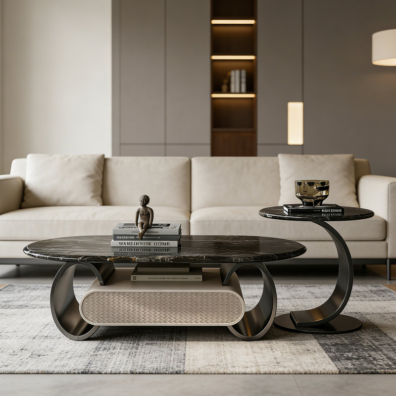 Ensemble de tables basses Modern, Plateau noir / base gris foncé, H 16,53 po x L 47,24 po x l 27,56 po