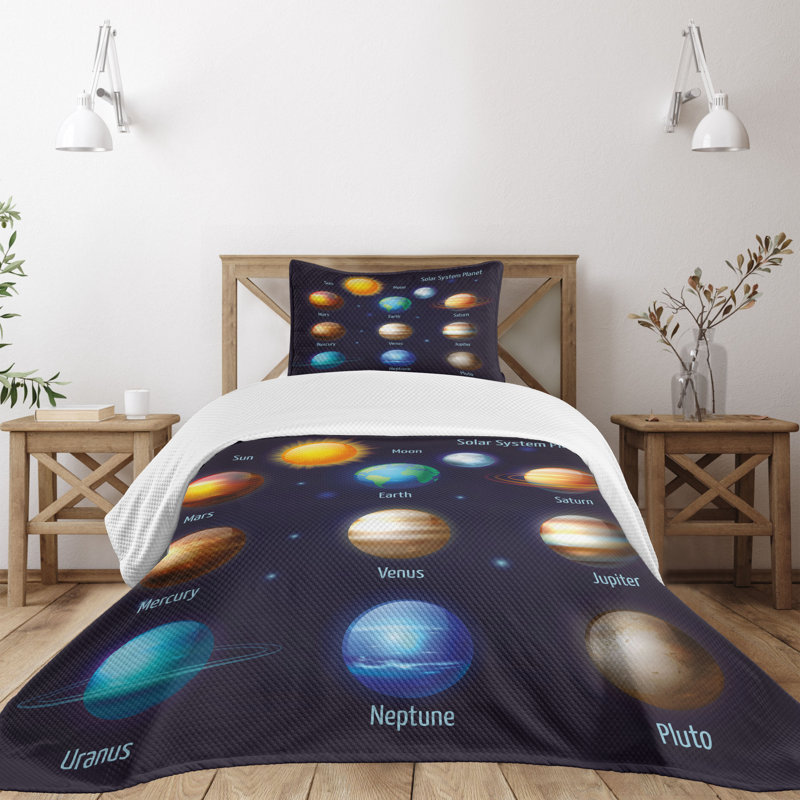 Ambesonne Science Bedspread Set 2 Pcs Solar System and Sun Twin Multicolor