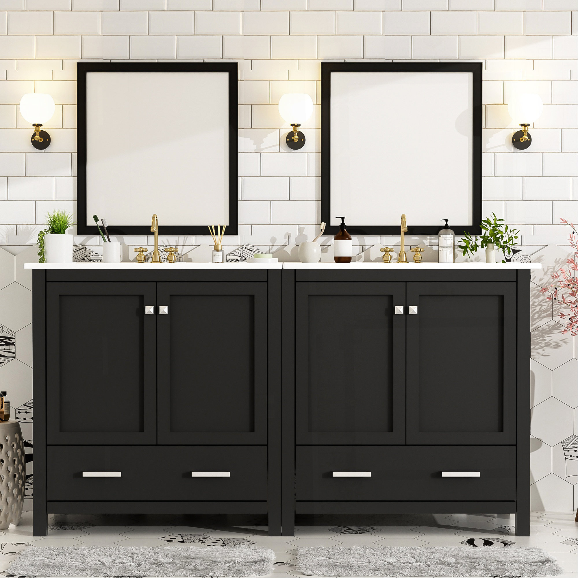 Latitude Run® 60" Black Bathroom Vanity Set With Double Vanities ...