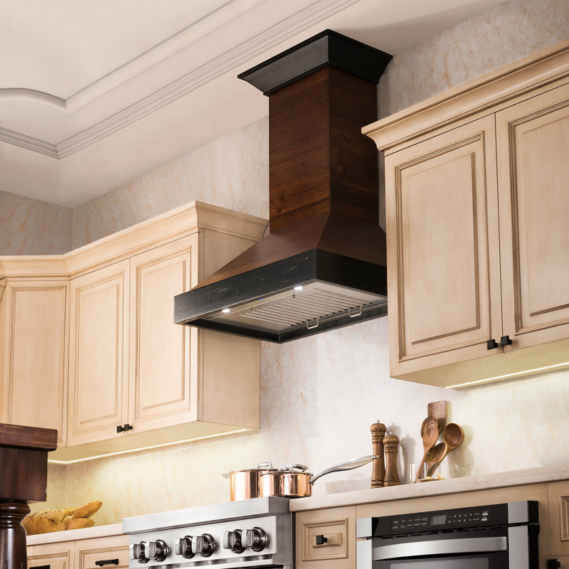 48" Wood 400 CFM Ducted Wall Mount Range Hood with Nightlight, Walnut