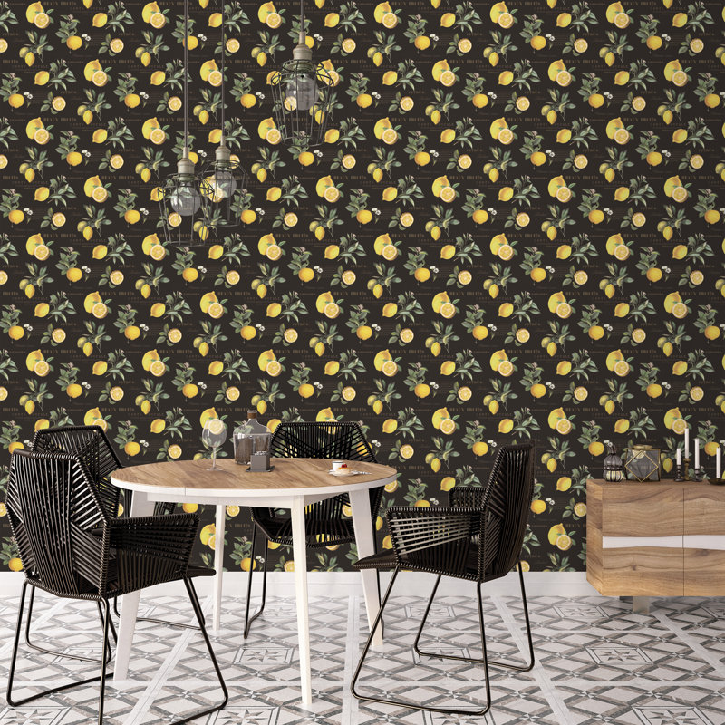 Rouleau de papier peint à feuilles botaniques de L 33 pi x l 21 po Just Kitchens, Noir / jaune / vert