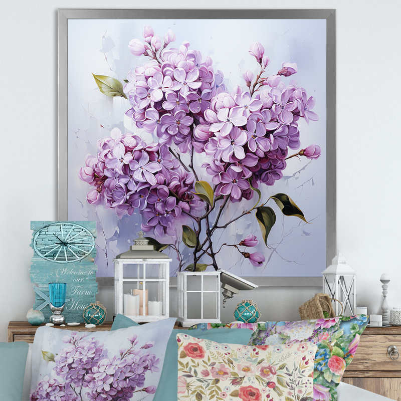 " Minimalist Elegance Dreamscape Lilac Bouquet ", 30" H x 30" W x 1" D, Silver Single Picture Framed