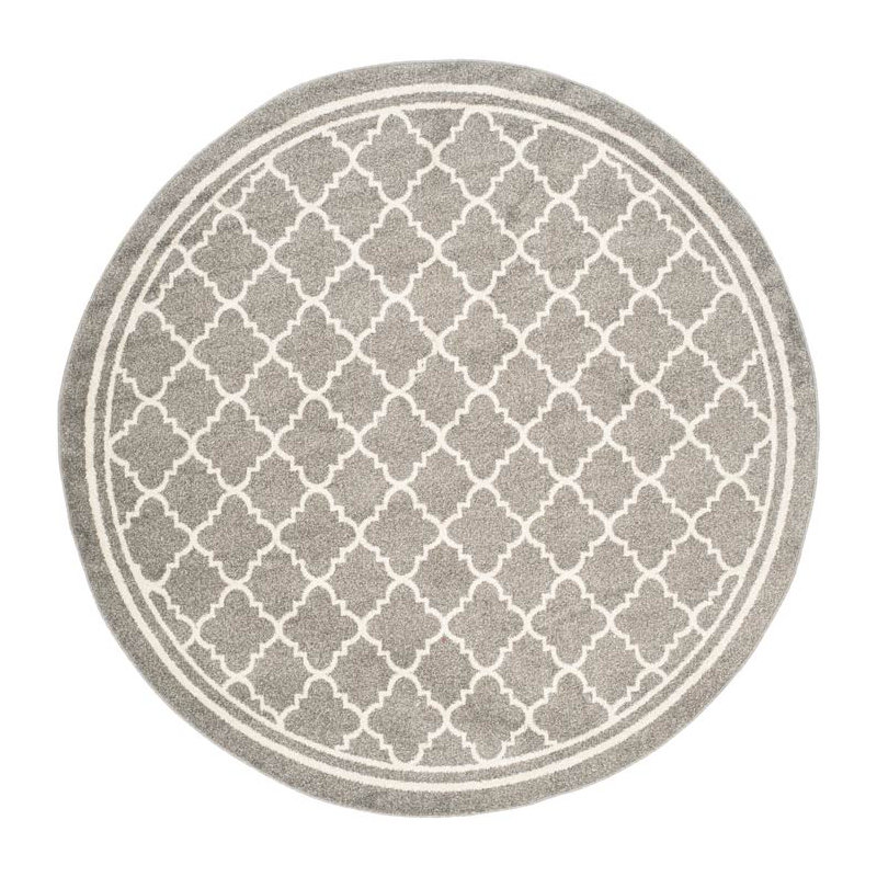 Ammundsen Geometric Area Rug, Round 9', Dark Gray/Beige