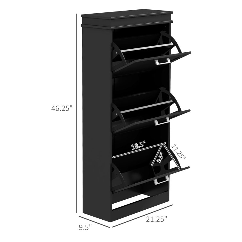 Shoe Cabinet For Entryway, Narrow Shoe Storage Organizer With 3 Flip Drawers For 15 Pairs Of Shoes, Black