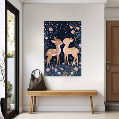 Enchanted Forest Deer Kiss Dreamy Peaceful Romantic Deer Forest Nature Wall Art Print by Mathieu - Wrapped Canvas Print