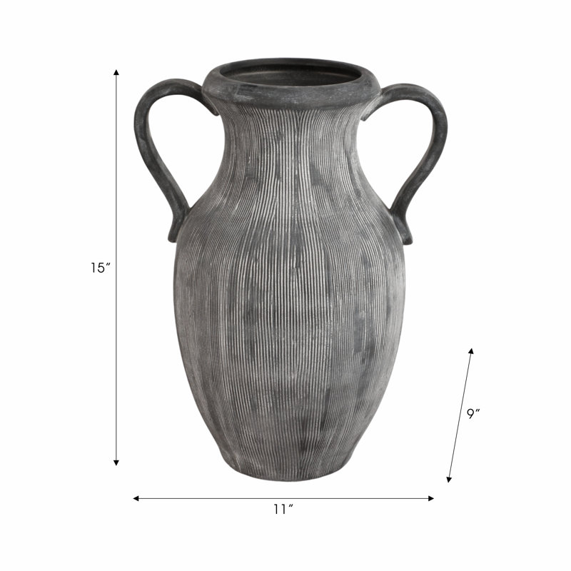 Stoneware Table Vase, Black/Ivory, 15" H x 11" W x 8" D