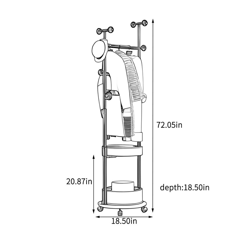 Ash Wood Coat Rack with Storage & Wheels, Black