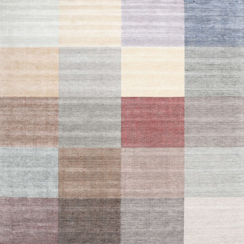 Tapis contemporain gris / rose / rouge, Carré 8 pi