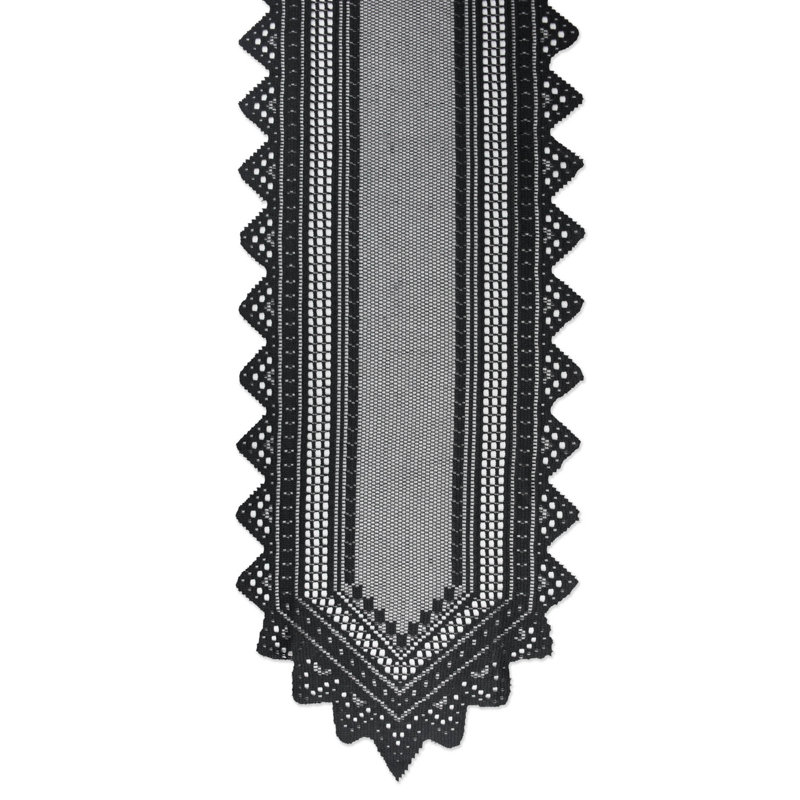Mapleville Solid Color Lace Table Runner, Black, 72" L x 14" W