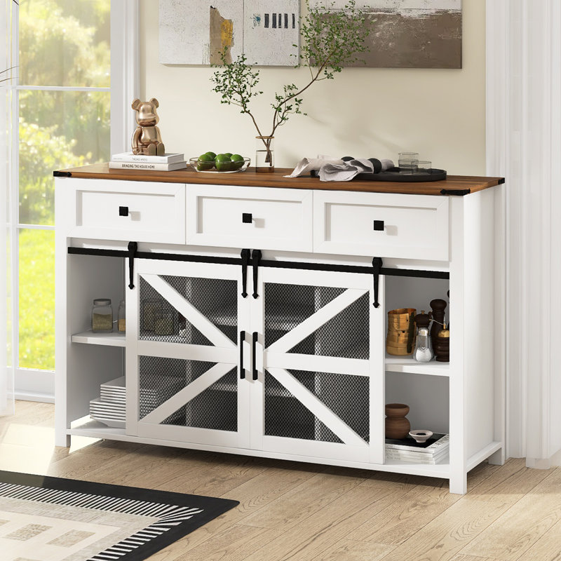 55" W Modern Sideboard With Adjustable Shelves,3 Drawers, White