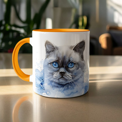 Cat Design 11oz Accent Mug – Ceramic Coffee Cup with Colored Handle and Interior