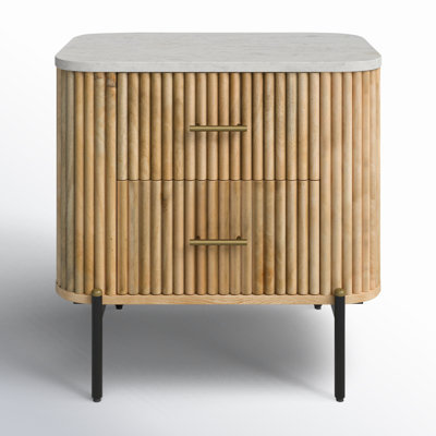 Carmela White Marble & Mango 2 Drawer Nightstand