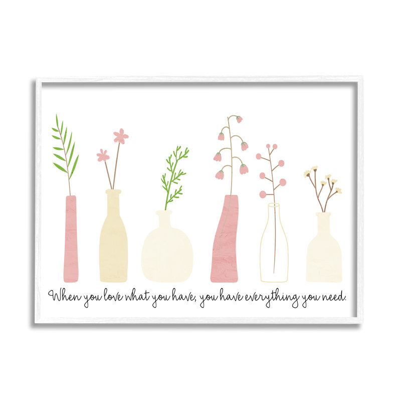«Love What You Have Uplifting Quote Mixed Flowers» par Kim Allen - cadre flottant, impression sur toile