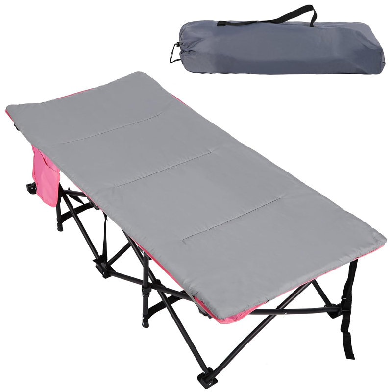 Lit de camp pliant pour enfants avec matelas, d'une capacité de 100 kg, rose