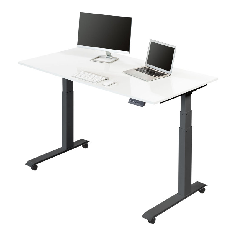Adjustable Metal Base Standing Desk, 32.5" H x 59" W x 29.5" D, Gloss White/Black