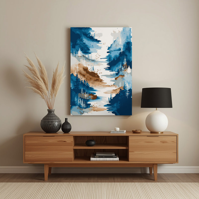Aquarelle paysage 63, art mural en métal bleu, H 20 po x l 16 po
