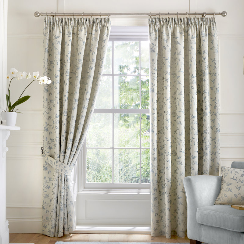 Bird Trail Room Darkening Curtain Pair, Duck Egg Blue, 168 W x 137 D cm