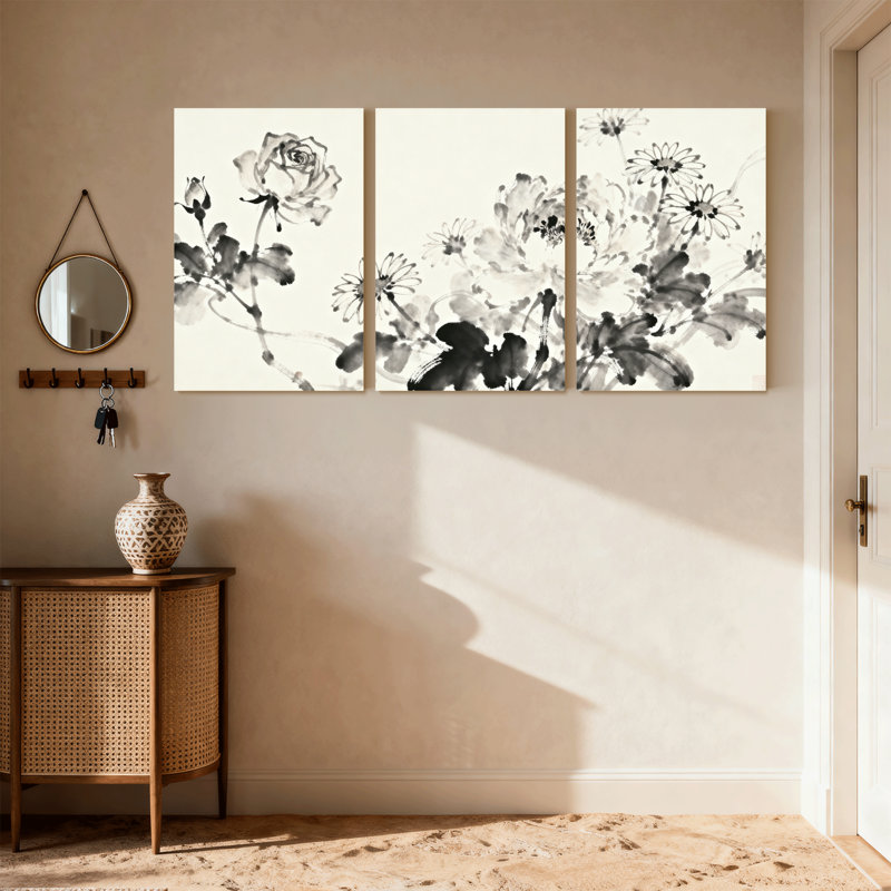 Plantes et fleurs, ensemble de 3 reproductions d'art sur toile, H 18 po x l 36 po