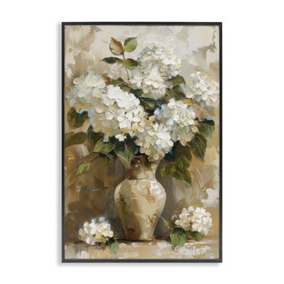 Rétro hortensias blancs encadrés, art giclée par LSR Design Studio