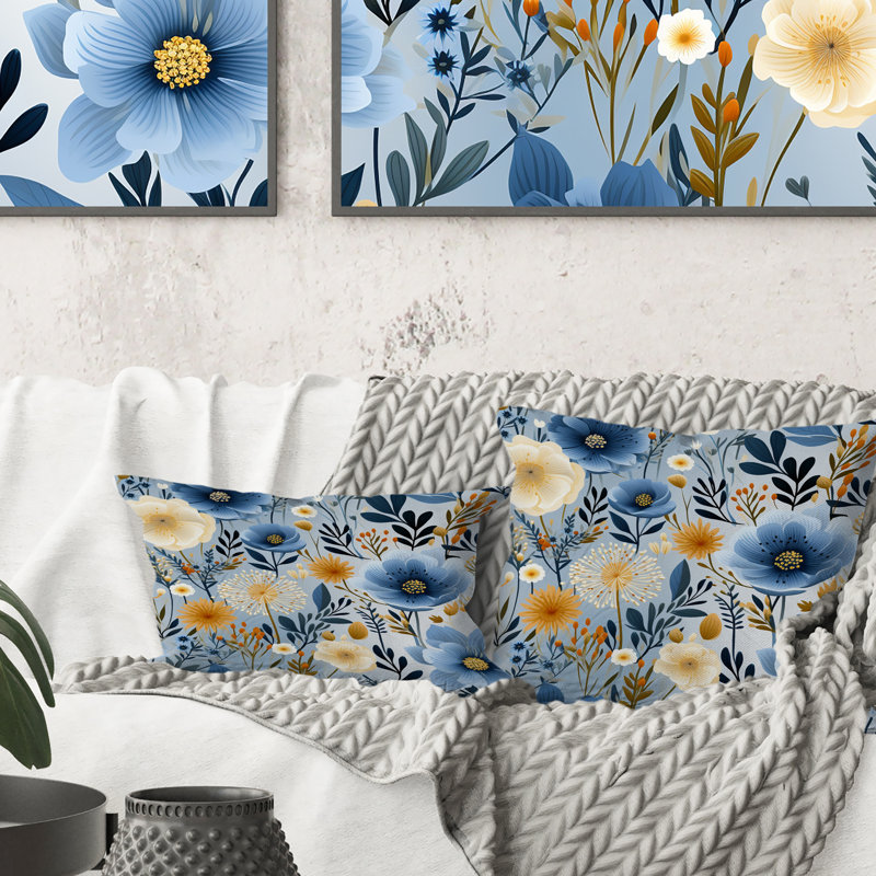 Blue Boho Chic Floral Pattern - Floral Printed Pillow
