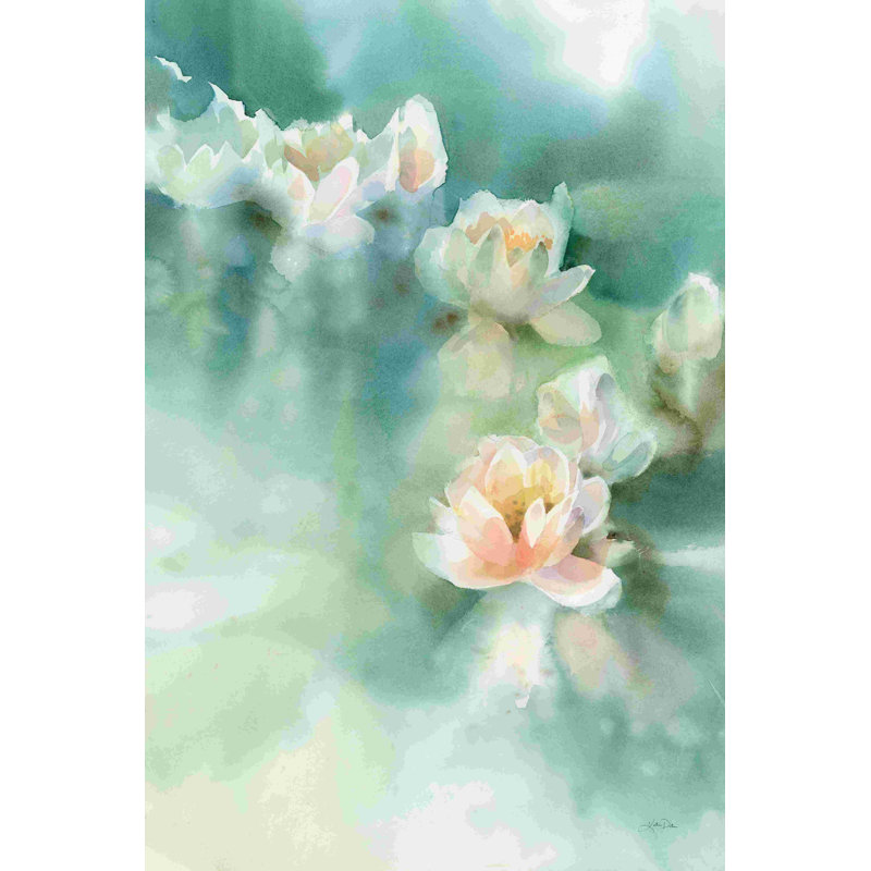 «Water Lily I» par Katrina Pete - peinture sur toile tendue, H 18 po x l 12 po