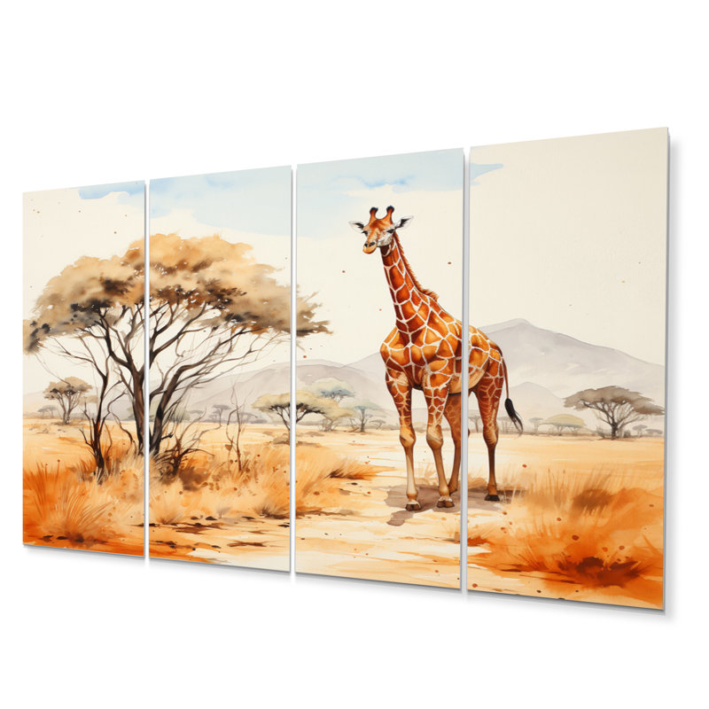 Ensemble de 4 décorations murales en forme de girafe beige et orange
