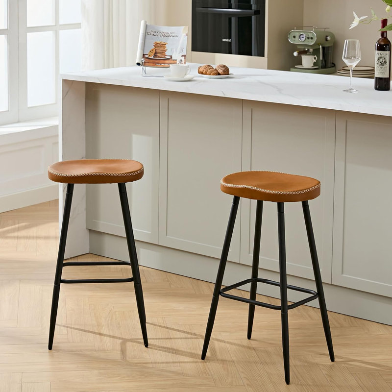 Tabourets de bar en simili cuir sans dossier pour îlot de cuisine (ensemble de 2), 2, Brun whisky