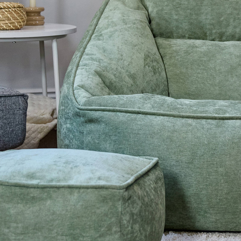 Natalia Armchair Bean Bag and Square Footstool, Chenille, Green