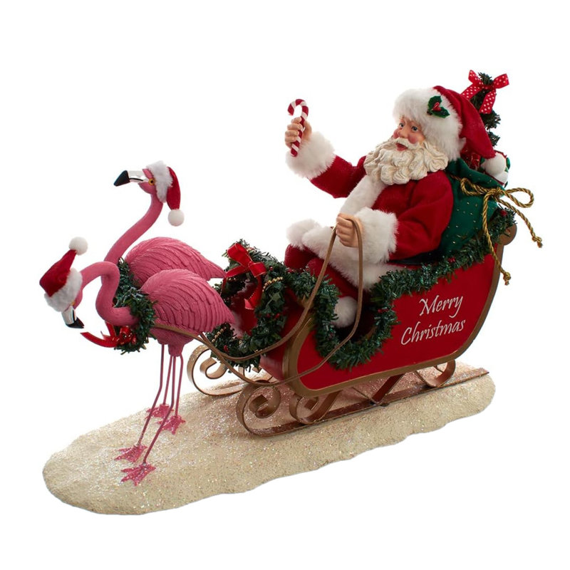 Figurine de Noël Kurt Adler Fabriche, Père Noël en traîneau avec flamants roses, 10,5 po